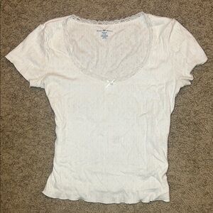 Brandy Melville White Lace Accent Short Sleeve Top